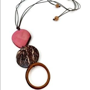 Tagua Nut and Coconut Necklace in Pink and Beige